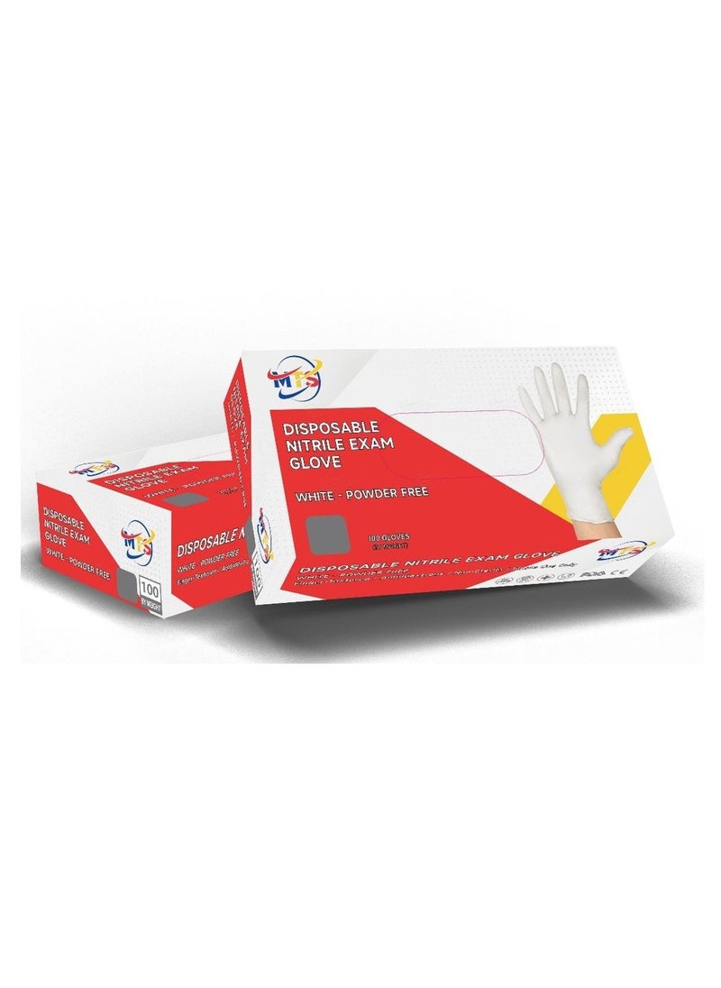 MTS ًWhite MTS Disposable Exam Medical Nitrile Gloves X 100 Piece 