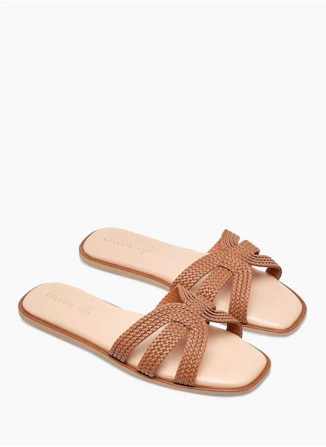 سيليست Women's Textured Slip-On Flat Sandals