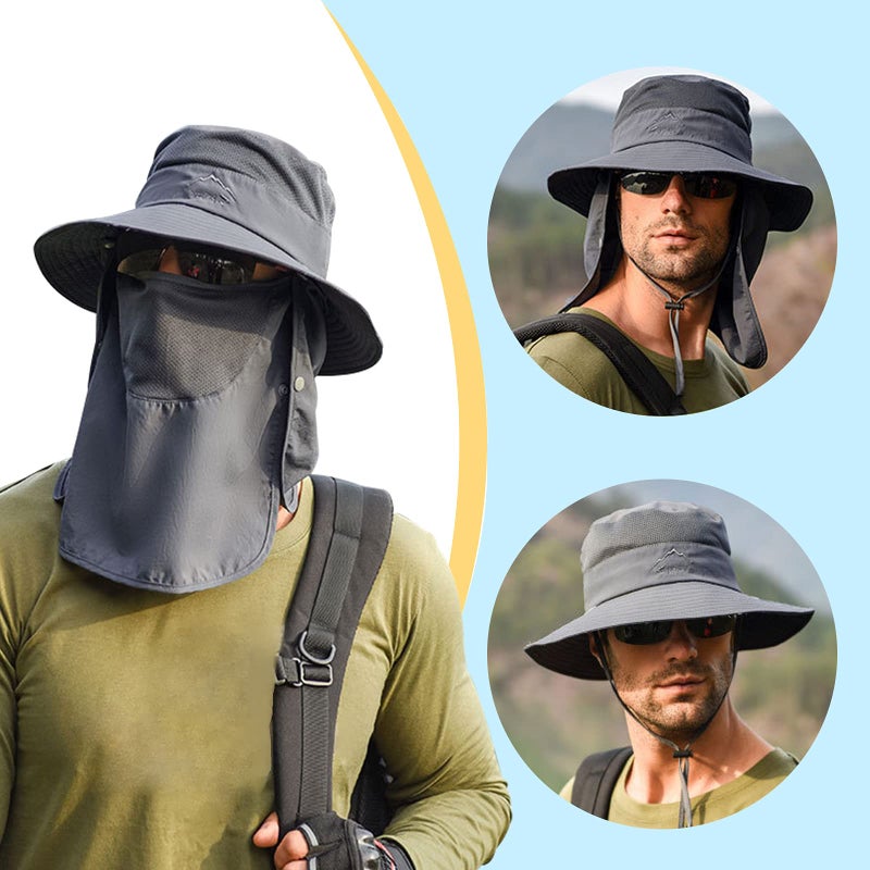 Outrip Fishing Hat for Men & Women, Outdoor UV Sun Protection Wide Brim Hat with Face Cover & Neck Flap Dark Grey - Image 5