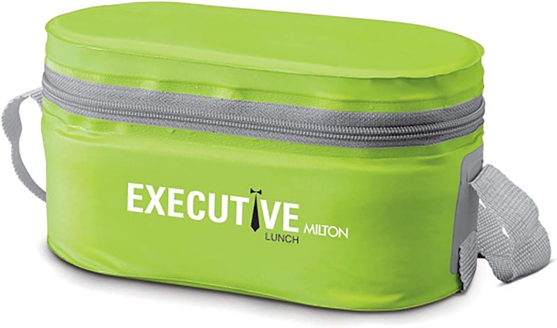 Milton MILTON Executive Lunch Box, 2 Round Inner Steel Round Containers 280ml Each and 1 Microwave Safe Oval Plastic Container, 450ml with Insulated Bag, Office Tiffin for Leak-Proof, Easy to Carry, Green - Image 4