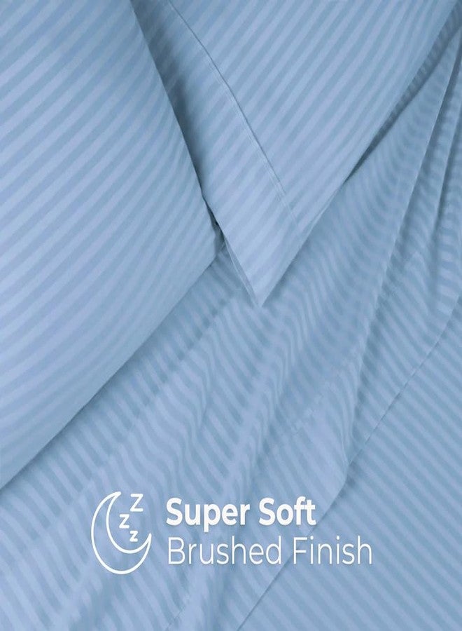 Pro Linen طقم مفروشات سرير من القطن الخالص 210Tc، بنمط ساتان مخطط 1 سم، مكون من 3 قطع، مقاس كوين عادي 275 × 225 سم، لون أزرق فاتح، (شرشف سرير واحد + غطاءان للوسائد) - Image 5