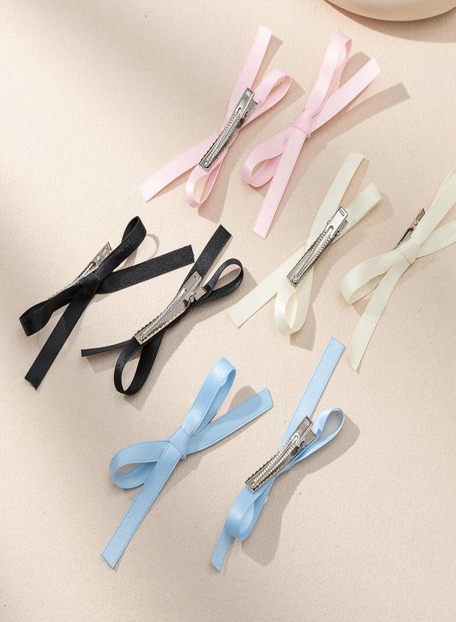 FAMEZA 12 PCS Satin Hair Ribbon Bow Clips for Women, Girls and Toddlers | Small Bowknot Hair Clip for Thick and Fine Hairs | Cute Casual Wear Hair Accessories in 12 Colors - Image 2