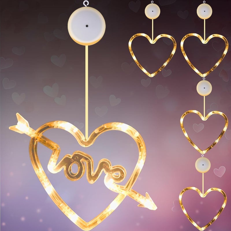Zikra 5 Pack Valentine's Day Window Lights Decorations LED Heart-Shaped Hanging Silhouette Light with Suction Cup and Hook Battery Operated LED Curtain Lights for Indoor Home Office Bedroom Wall Glass - Image 1