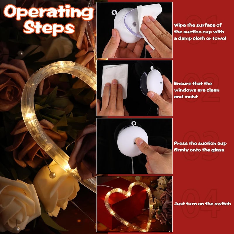 Zikra 5 Pack Valentine's Day Window Lights Decorations LED Heart-Shaped Hanging Silhouette Light with Suction Cup and Hook Battery Operated LED Curtain Lights for Indoor Home Office Bedroom Wall Glass - Image 4