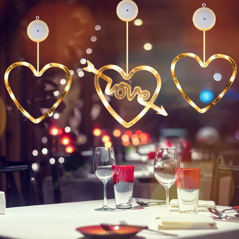 Zikra 5 Pack Valentine's Day Window Lights Decorations LED Heart-Shaped Hanging Silhouette Light with Suction Cup and Hook Battery Operated LED Curtain Lights for Indoor Home Office Bedroom Wall Glass - Image 3