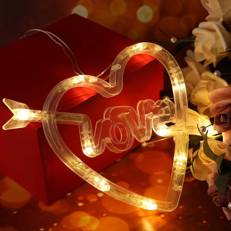 Zikra 5 Pack Valentine's Day Window Lights Decorations LED Heart-Shaped Hanging Silhouette Light with Suction Cup and Hook Battery Operated LED Curtain Lights for Indoor Home Office Bedroom Wall Glass - Image 2