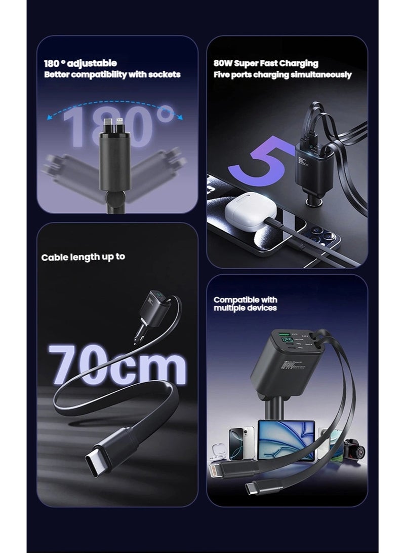 Car Charger Fast Charging Adapter USB PD Type-C with Two 0.7m Retractable Cable, Compatible with Laptop, Smartphone, Tablet, iphone, ipad, Huawei, Galaxy, Xiaomi  - Image 2