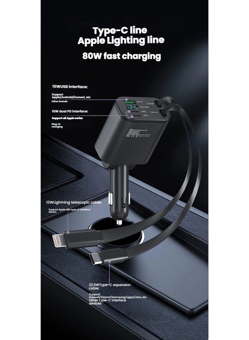 Car Charger Fast Charging Adapter USB PD Type-C with Two 0.7m Retractable Cable, Compatible with Laptop, Smartphone, Tablet, iphone, ipad, Huawei, Galaxy, Xiaomi  - Image 3