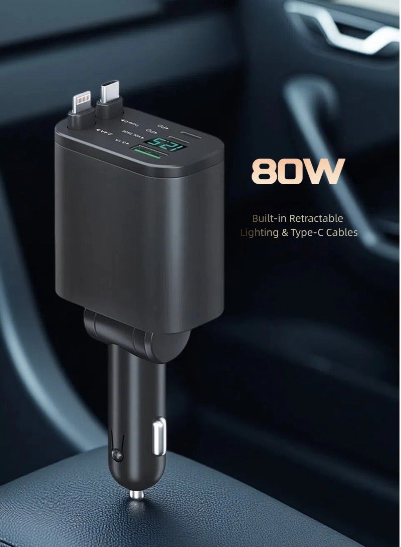 Car Charger Fast Charging Adapter USB PD Type-C with Two 0.7m Retractable Cable, Compatible with Laptop, Smartphone, Tablet, iphone, ipad, Huawei, Galaxy, Xiaomi  - Image 1