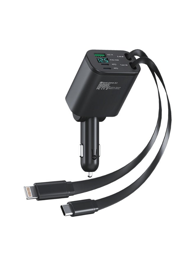 Car Charger Fast Charging Adapter USB PD Type-C with Two 0.7m Retractable Cable, Compatible with Laptop, Smartphone, Tablet, iphone, ipad, Huawei, Galaxy, Xiaomi - Image 1