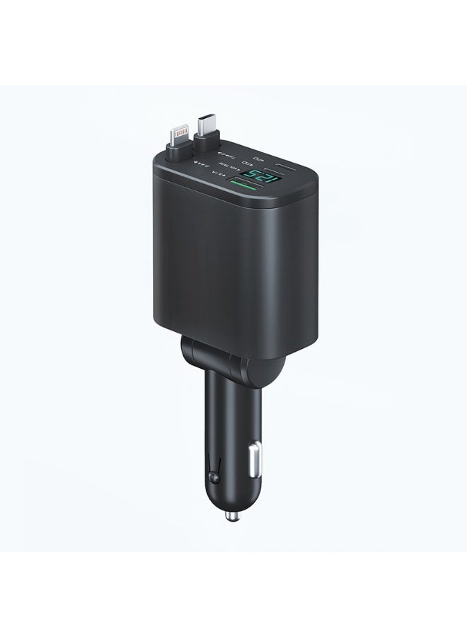 Car Charger Fast Charging Adapter USB PD Type-C with Two 0.7m Retractable Cable, Compatible with Laptop, Smartphone, Tablet, iphone, ipad, Huawei, Galaxy, Xiaomi - Image 1