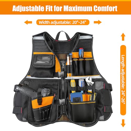 TooCust Tool Vest, Electrician Tool Vest for Men, 17 Compartments, Reflective Workwear with Drill Holster, Adjustable Waist & Upgraded Comfortable Neck Opening - Image 4