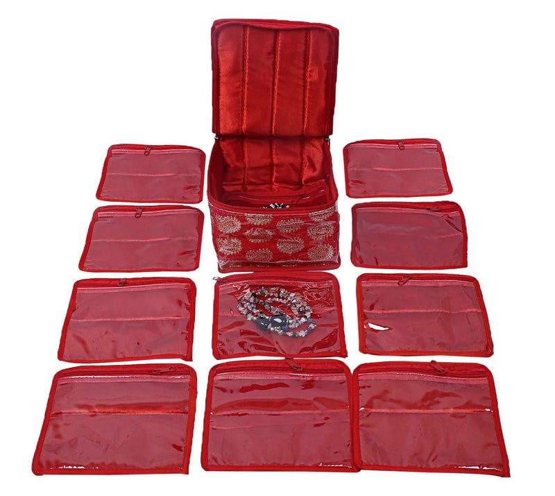 Kuber Industries Kuber Industries Brocade Jewellery Box/Organizer with 10 Pouch -CTKTC025989  - Image 2