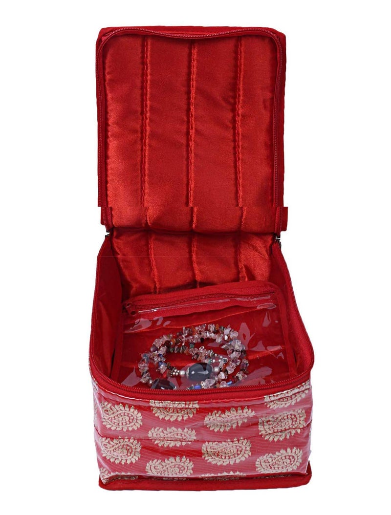 Kuber Industries Kuber Industries Brocade Jewellery Box/Organizer with 10 Pouch -CTKTC025989  - Image 4
