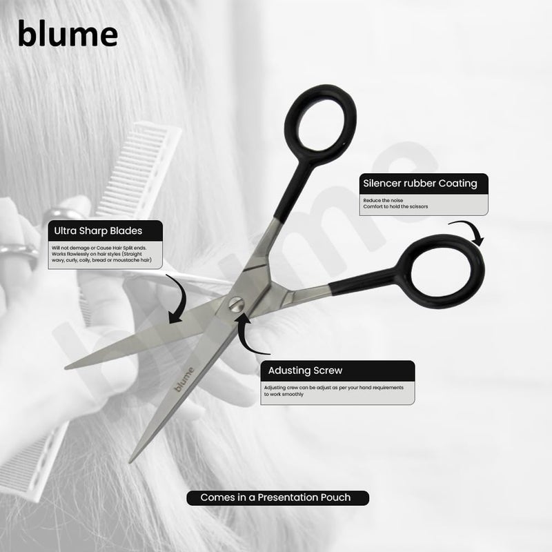 Blume Scissors-Hair Cutting/Hairdressing/Barber Salon/Hairdressers Stainless Steel Scissors for Men Women and Children -Barber Hair Cutting Professional Super Cut -PVC Grip Stainless Steel (Black) - Image 4