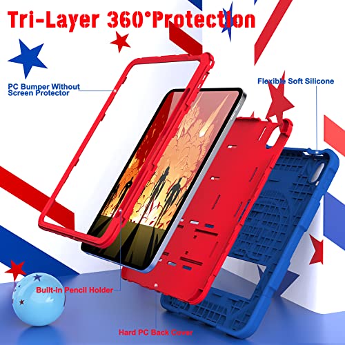 Rantice Case for iPad (A16) 11th Generation 11 Inch, iPad 10th Generation Case 10.9 Inch - Heavy Duty Shockproof Protective Cover with Kickstand & Pencil Holder, Blue+Red - Image 4
