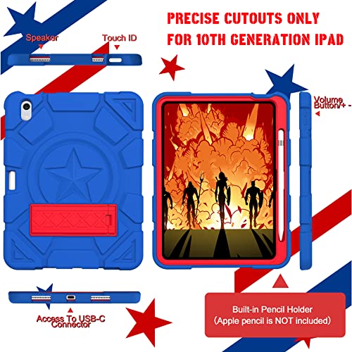 Rantice Case for iPad (A16) 11th Generation 11 Inch, iPad 10th Generation Case 10.9 Inch - Heavy Duty Shockproof Protective Cover with Kickstand & Pencil Holder, Blue+Red - Image 3