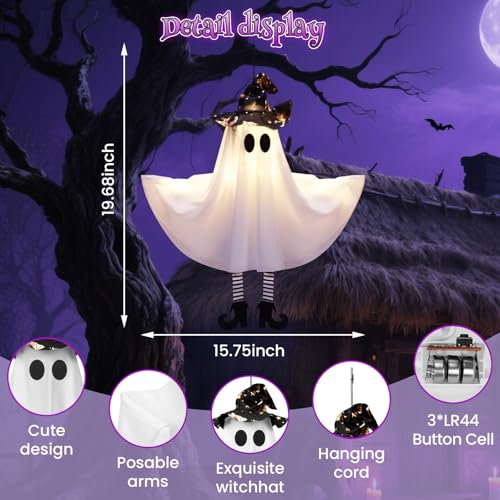 FIALAME Halloween Decorations Outdoor Indoor4 Pack Hanging Ghosts Outdoor Halloween DecorCute Light Up Witches Hats Ghost Decorations with 3 Light ModesDIY ArmsPerfect for Tree Porch Yard Window Ceiling - Image 3