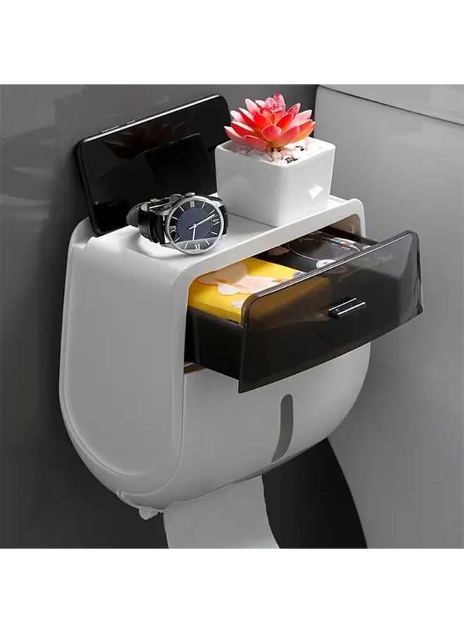 Black Heavy Duty Double Layer Self Adhesive No Drill Wall Mounted Toilet Paper Holder - Image 5