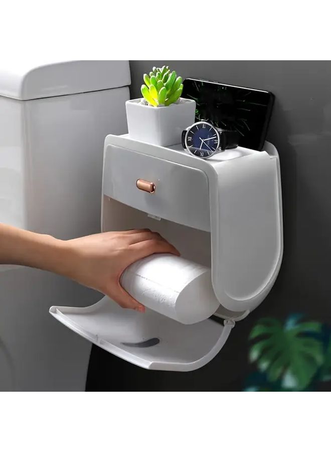 Black Heavy Duty Double Layer Self Adhesive No Drill Wall Mounted Toilet Paper Holder - Image 3