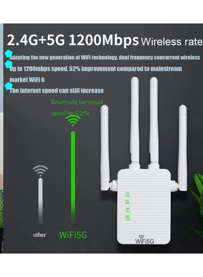 Anmi WiFi Extender, WiFi Signal Repeater, 1200Mbps, 5G/2.4G Dual Band WiFi Extender, One-touch Setting, Plug And Play  - Image 2