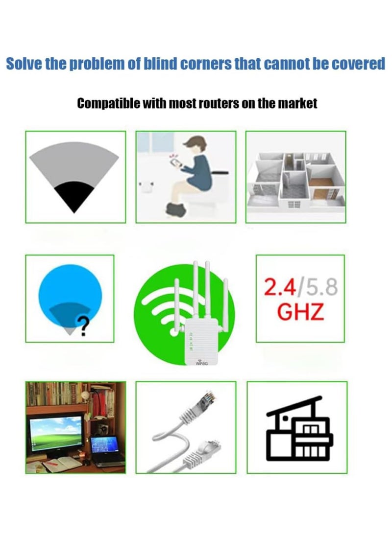 Anmi WiFi Extender, WiFi Signal Repeater, 1200Mbps, 5G/2.4G Dual Band WiFi Extender, One-touch Setting, Plug And Play  - Image 4