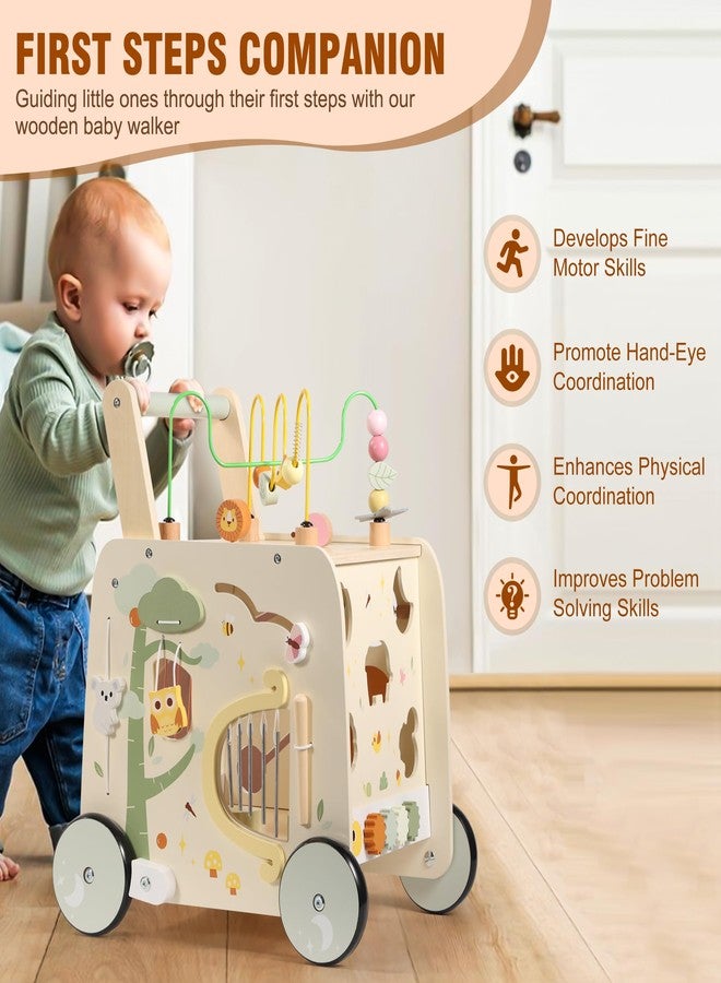 Pithfor Wooden Activity Cube Push Walker, Wooden Baby Walker, Montessori Push Toys for Babies Learning to Walk & Sit-to-Stand - Image 2