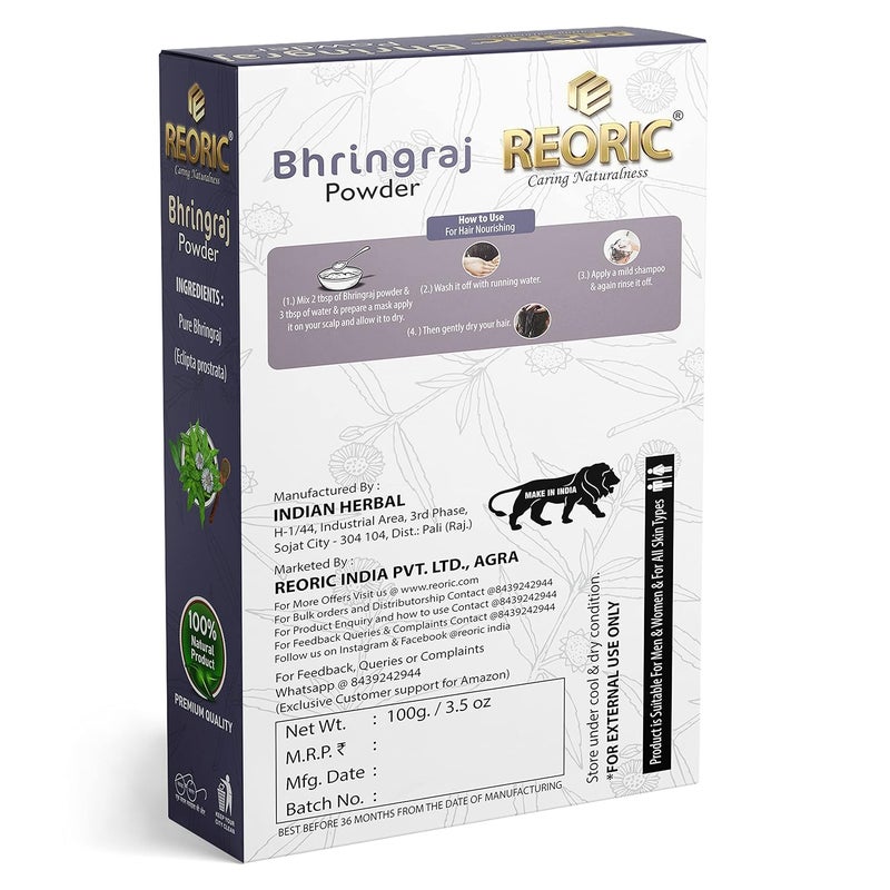 REORIC Reoric amla powder bhringraj powder hibiscus powder amla powder hibiscus powder Organic Karnataka Bhringraj False Daisy Leaf Powder for Skin and Hair gudhal ka powder300g Pack of 3  - Image 3