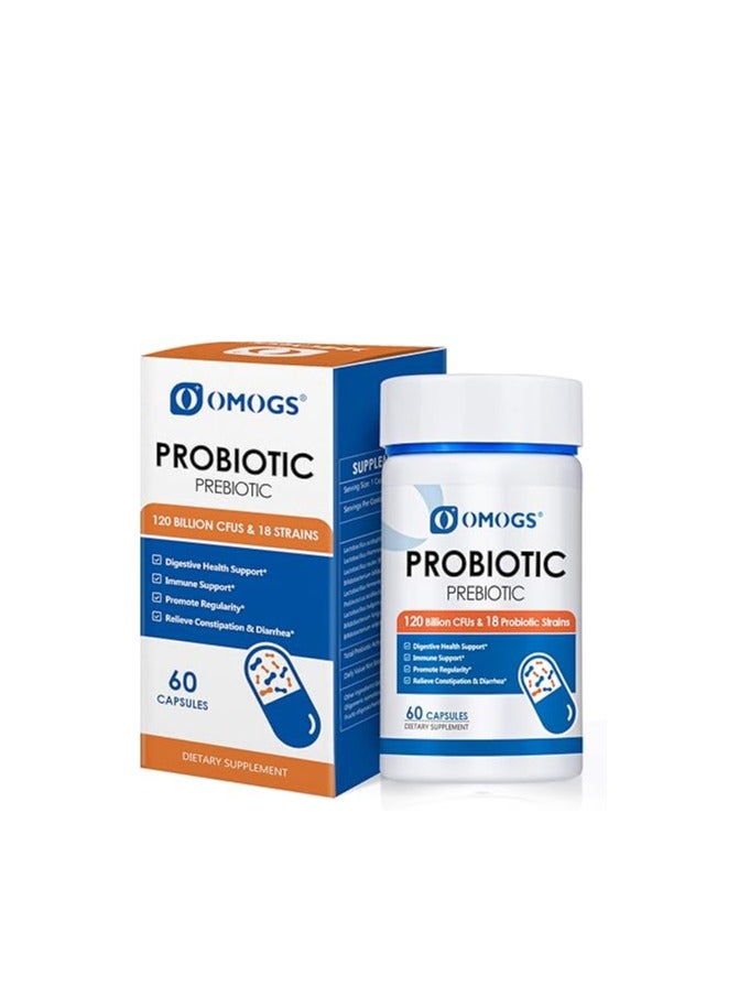 OMOGS Probiotic Prebiotic 120 Billion CFUS & 18 Strains 60 Capsules