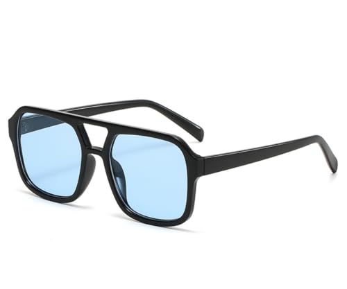 IKUVNA Retro 70s Square Aviator Sunglasses Women Men Vintage Rectangle Sunglasses Flat Frame Trendy Shades (Blue) - Image 1