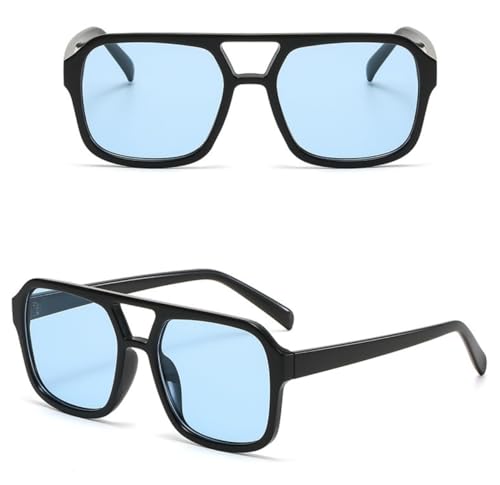 IKUVNA Retro 70s Square Aviator Sunglasses Women Men Vintage Rectangle Sunglasses Flat Frame Trendy Shades (Blue) - Image 3