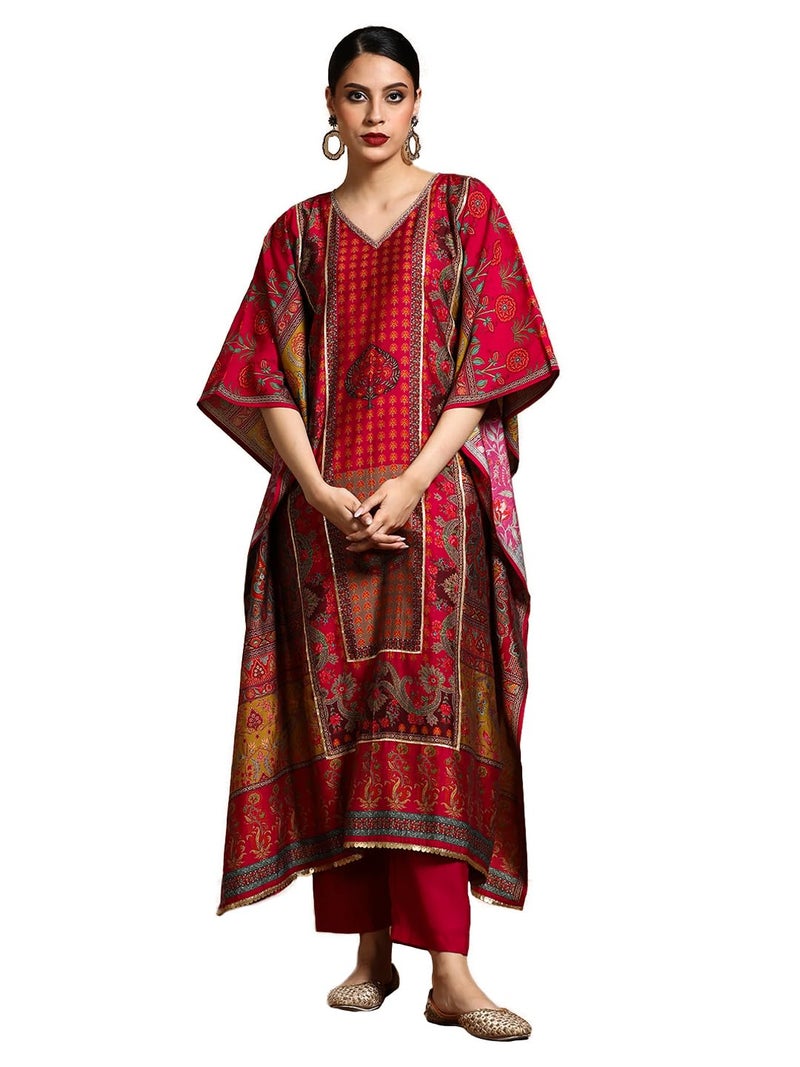 Varanga Gota Detailed Ethnic Floral Printed Kaftan & Trouser - Image 1