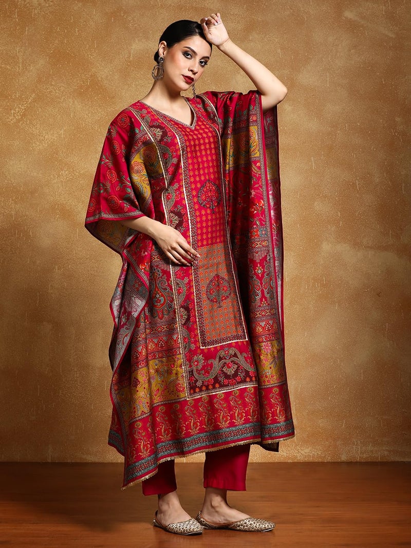 Varanga Gota Detailed Ethnic Floral Printed Kaftan & Trouser - Image 3