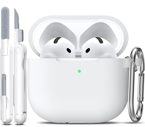 R-fun Rfun for Airpods 4th Case Cover with Cleaner Kit Soft Skin Silicone Case with Keychain Full Protective Cover for Men and Women Compatible with Apple Latest Airpods 4th White - Image 1