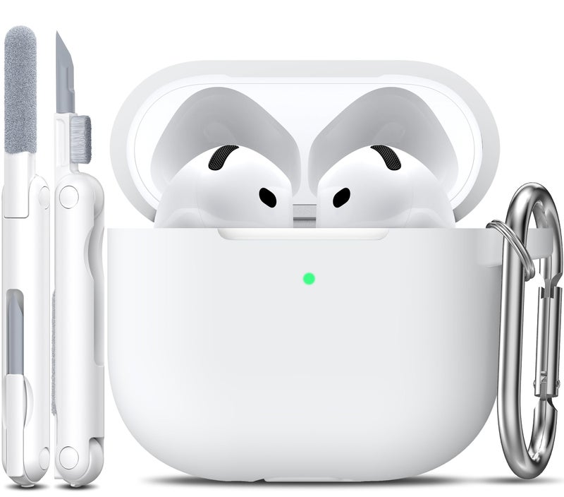 R-fun Rfun for Airpods 4th Case Cover with Cleaner Kit Soft Skin Silicone Case with Keychain Full Protective Cover for Men and Women Compatible with Apple Latest Airpods 4th White - Image 2