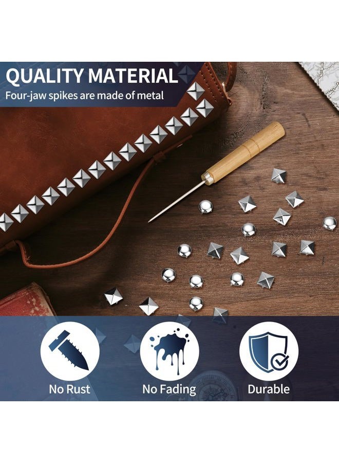Jollidecor 1250 PCS Metal Studs for Clothing, 10mm Square Pyramid Studs and Round Dome Studs for Craft, Leather Rivet Kit with Awl Silver Spikes for Clothes, Jacket, Belt, Dog Collar - Image 3