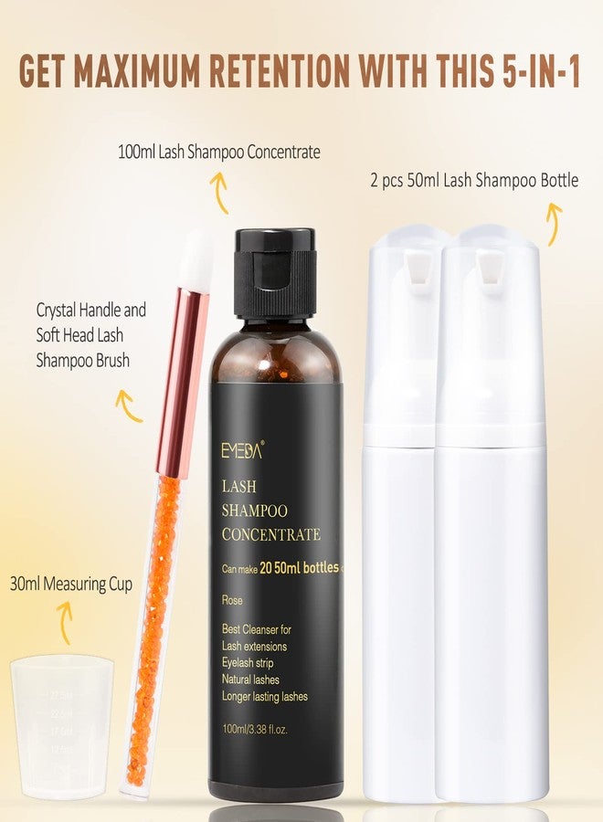 EMEDA Lash Shampoo Concentrate for Eyelash Extensions 100ml Eyelash Extension Cleanser Concentrate Bulk Liquid Kit with Brush Bottle Foam Soap Lash Bath Solution - Makes 20 Bottles 50ml Shampoo (Rose) - Image 5