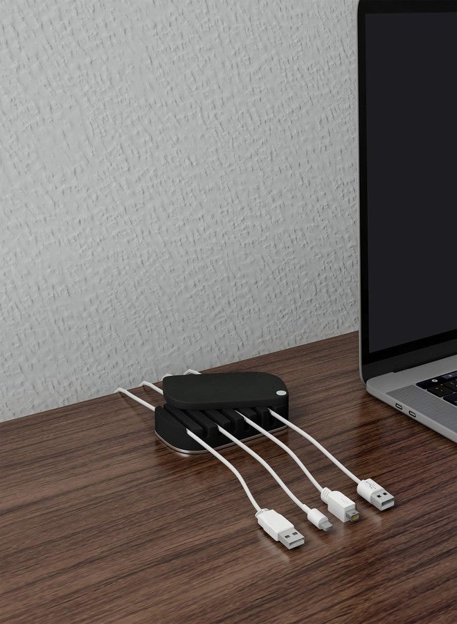 SimpleCord Cable Management Desk Organizer - Cord Management for 7 Computer, Charging, or Power Cables with Nonslip Base and Attached Storage Cover by SimpleCord - Image 4