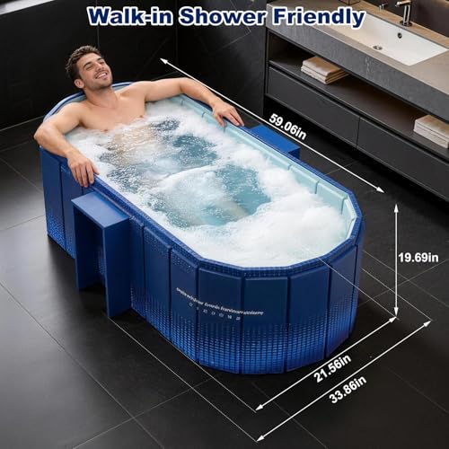 COBOPANDA Portable Bathtub for Adult 59" Large Collapsible Cold Plunge Bathtub Foldable No Installation Ice Bath Tub for Shower Stall, Bathroom Hot SPA Soaking Standing Tub - Image 2