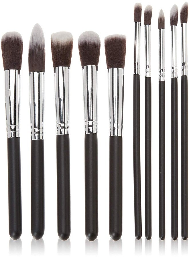 LOVHIDE Synthetic Kabuki Foundation Face Powder Blush, Eyeshadow Makeup Brush Set (10 pcs, Black and Silver) - Image 1