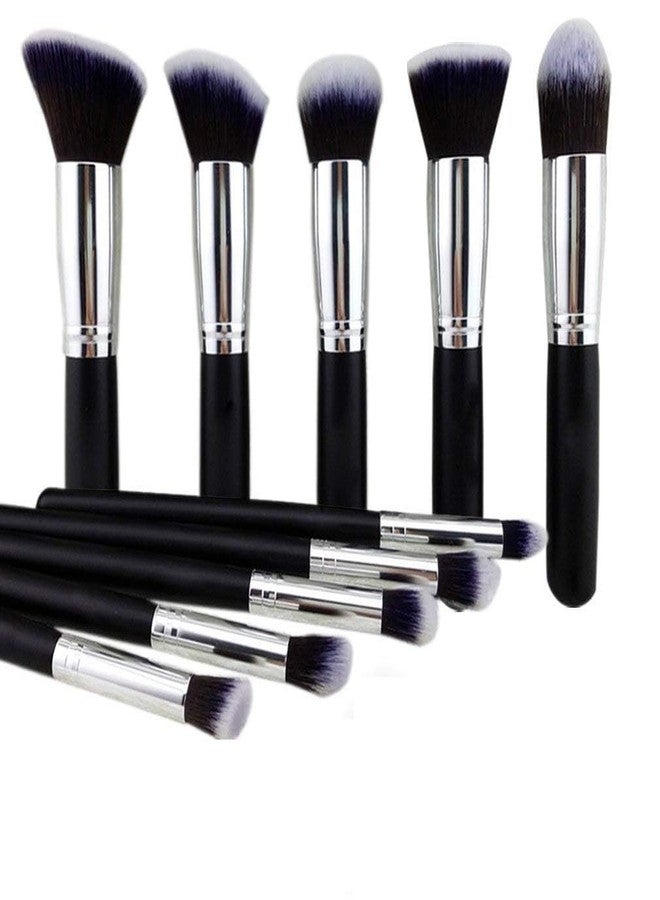 LOVHIDE Synthetic Kabuki Foundation Face Powder Blush, Eyeshadow Makeup Brush Set (10 pcs, Black and Silver) - Image 2