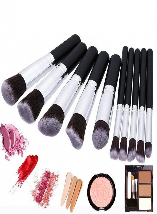 LOVHIDE Synthetic Kabuki Foundation Face Powder Blush, Eyeshadow Makeup Brush Set (10 pcs, Black and Silver) - Image 5