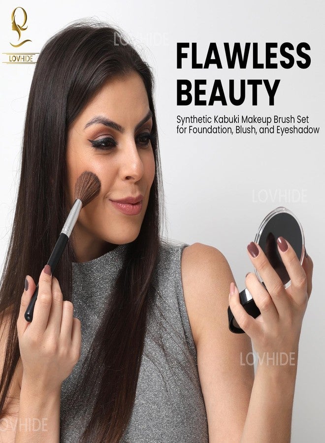 LOVHIDE Synthetic Kabuki Foundation Face Powder Blush, Eyeshadow Makeup Brush Set (10 pcs, Black and Silver) - Image 3