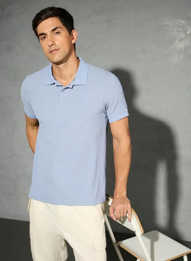 تكنوسبورت Technosport Men Jacquard Slim Fit Sports Polo