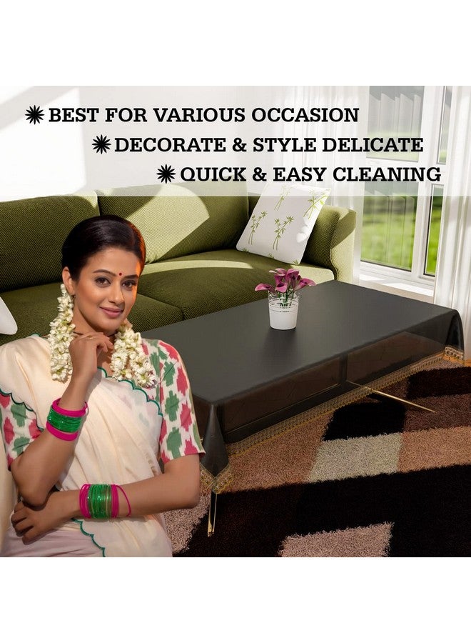 Kuber Industries Center Table Cover|PVC Transparent Dust-Proof Table Cover With Golden Lace Border|40x60 Inch (Maroon Transparent) - Image 5