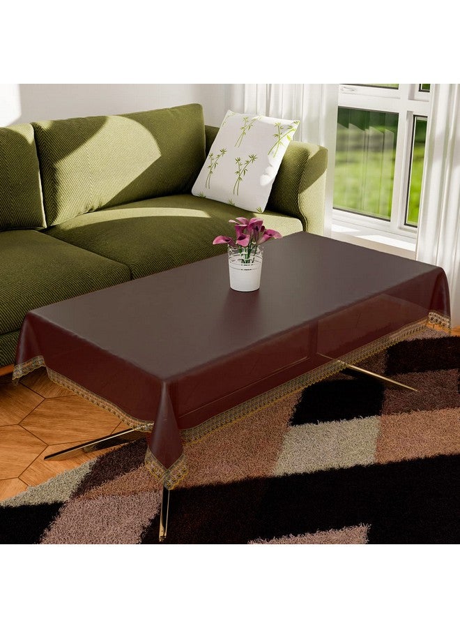Kuber Industries Center Table Cover|PVC Transparent Dust-Proof Table Cover With Golden Lace Border|40x60 Inch (Maroon Transparent) - Image 1