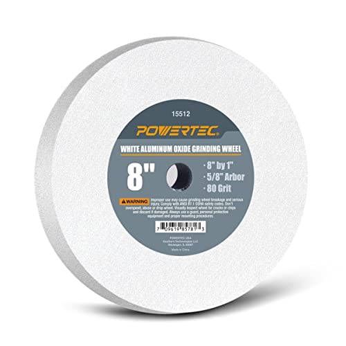 POWERTEC Bench Grinder Wheel 8 Inch 80 Grit, White Aluminum Oxide Grinding Wheel for Bench Pedestal Grinder, 1" Thick 5/8" Arbor, Sharpening & Shaping Drill Bits, Blade, and Chisel 1PK (15512) - Image 1