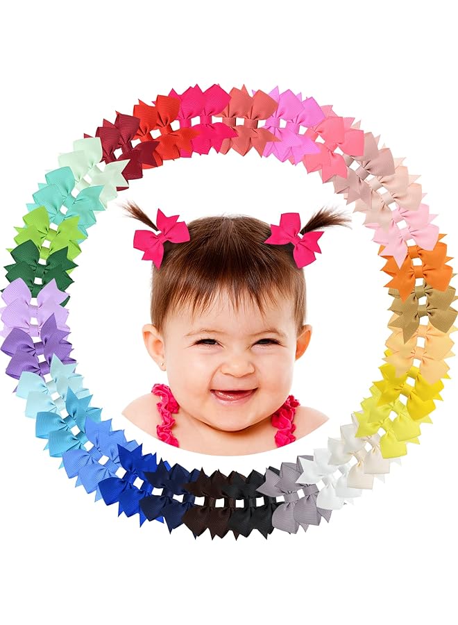 ALinmo Baby Hair Clips 60Pcs 2" Fully Lined Tiny Hair Bows Alligator Clips For Infants And Toddlers In Pairs - Image 1