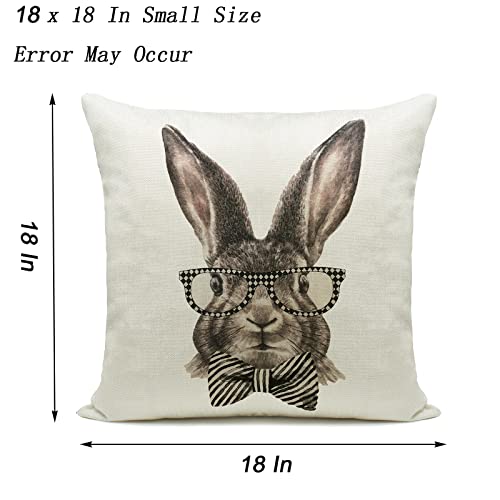Hlonon Easter Decorations Throw Pillow Cover Set of 2 Farmhouse Decorative Pillows Rabbits Home Dcor Rustic for Spring Easter 18 x 18 in - Image 3