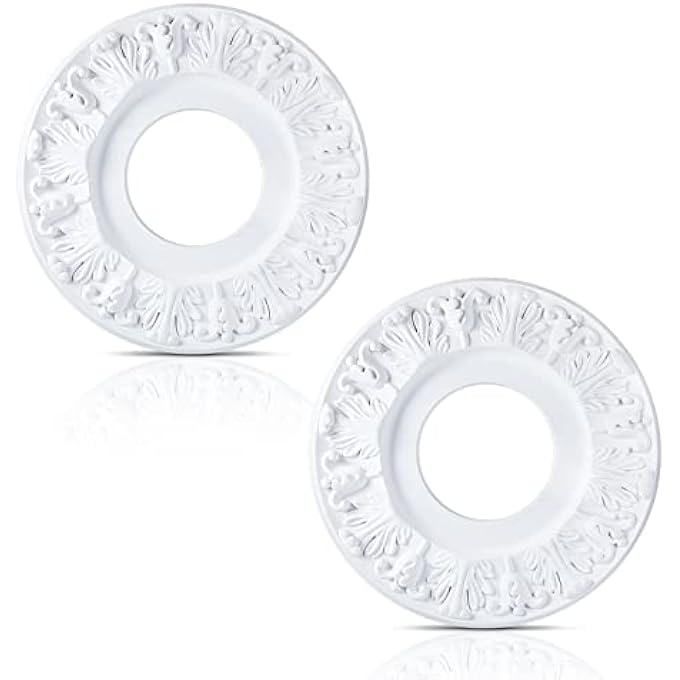 2 PIECES CEILING MEDALLION MOLDED WHITE PU CEILING MEDALLIONS FOR LIGHT FIXTURES COVER DECORATIVE PLATE FOR REPLACEMENT CANOPIES HOME CHANDELIER FANS 10"OD X3.5"ID - Image 1
